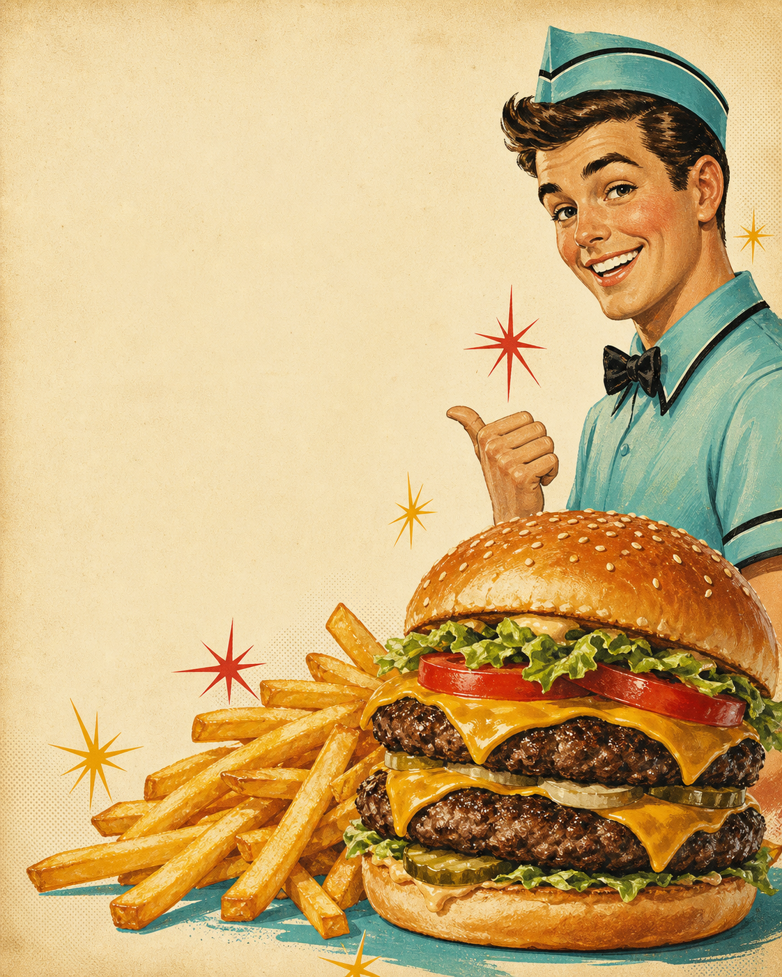 Burgers and fries for a group